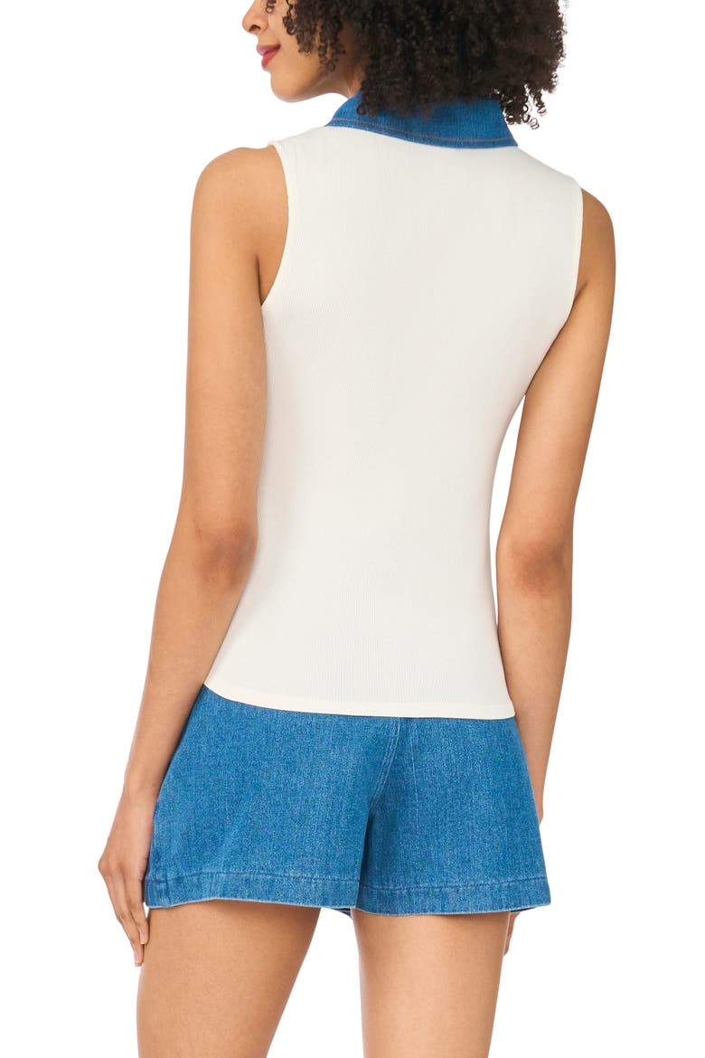Denim Trim Sleeveless Polo, Alternate, color, BRIGHT WHITE/ ULTRA WHITE