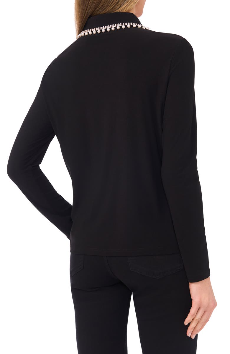 CeCe Faux Pearl & Rhinestone Detail Knit Top, Alternate, color, Rich Black