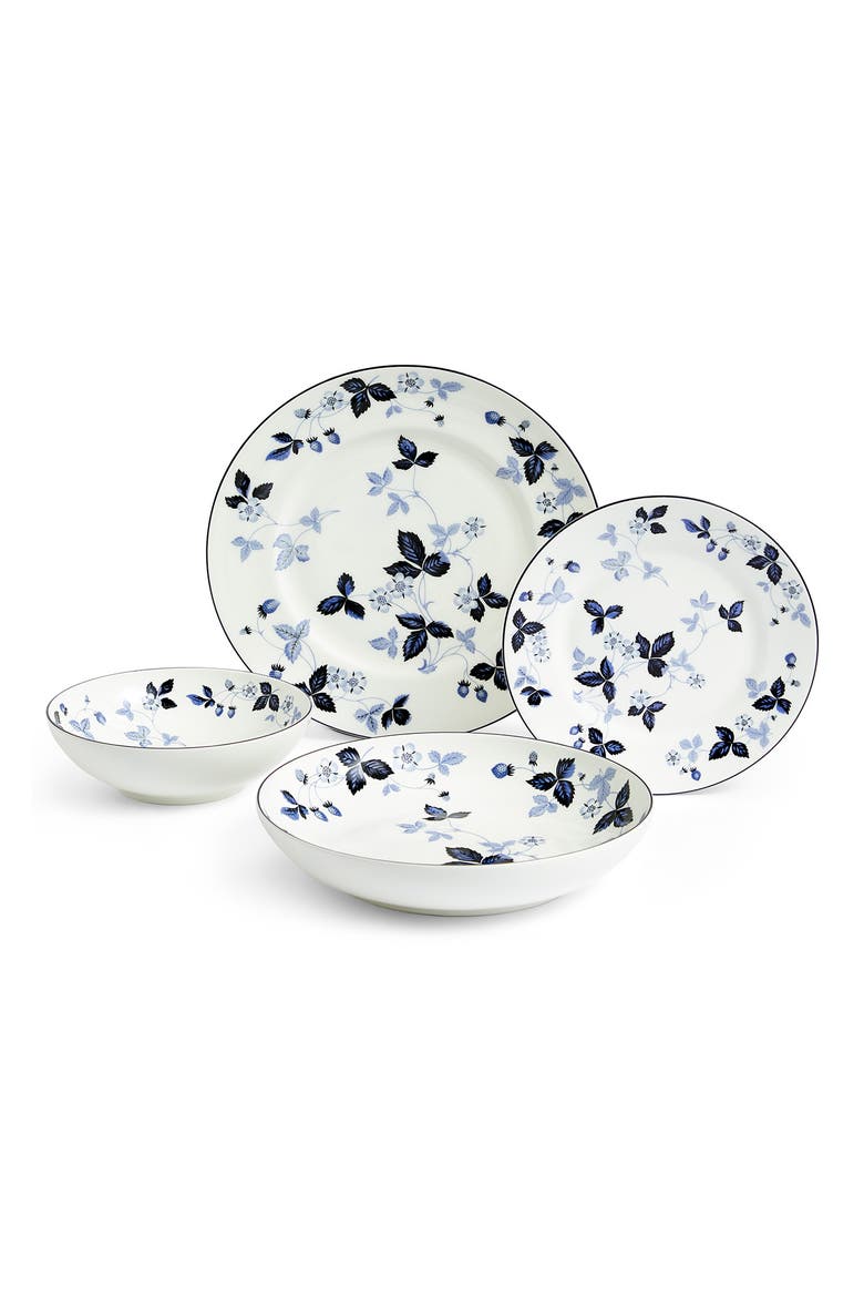 Wild Strawberry 4-Piece Bone China Dinnerware Set, Main, color, BLUE