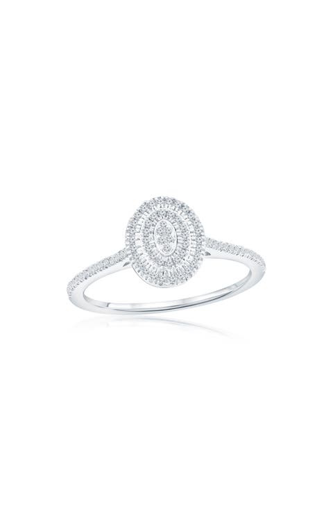 Sterling Silver Diamond Oval Ring - 0.25 ctw