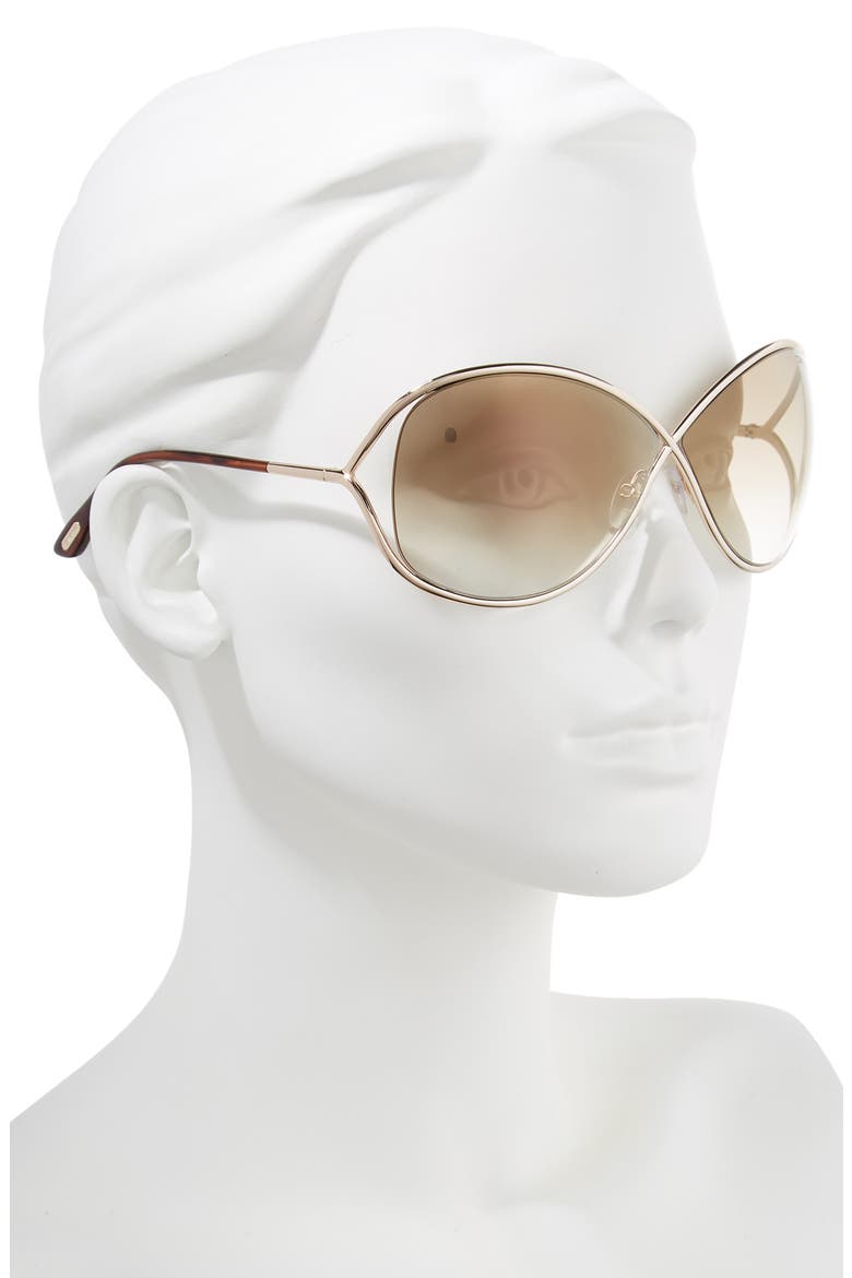 Miranda 68mm Open Temple Oversize Metal Sunglasses, Alternate, color, SHINY ROSE GOLD/ BROWN