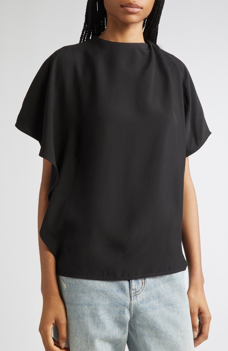 Proenza Schouler Etta Hammered Viscose Asymmetric Sleeve Top, Alternate, color, Black