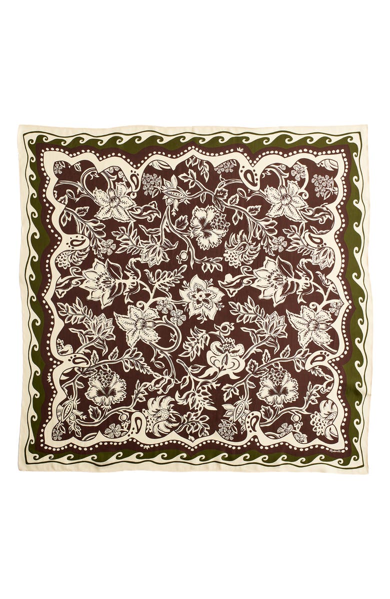 Madewell Medium Silk Bandana, Main, color, Dark Brown