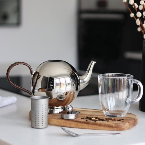 Nick Munro Spheres Tea Infuser Wicker Handle In Silver
