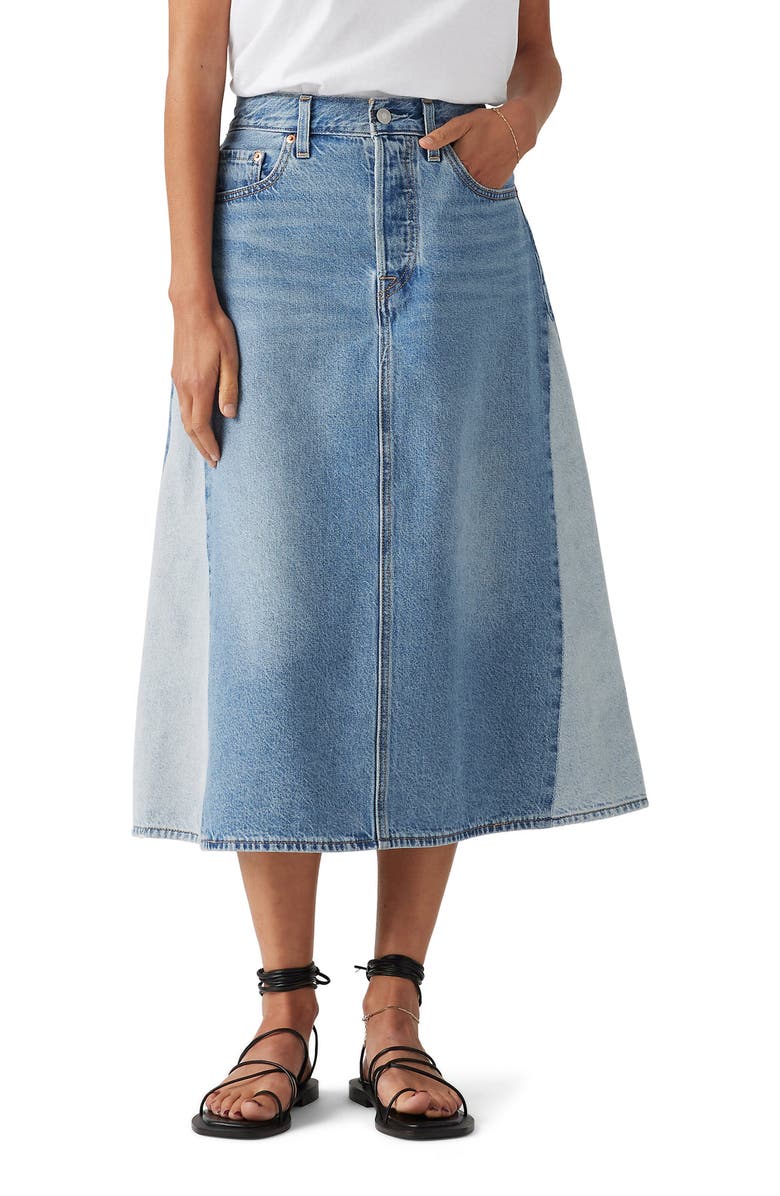 Levi's Pieced A-Line Denim Midi Skirt, Main, color, Mixed Money Bags