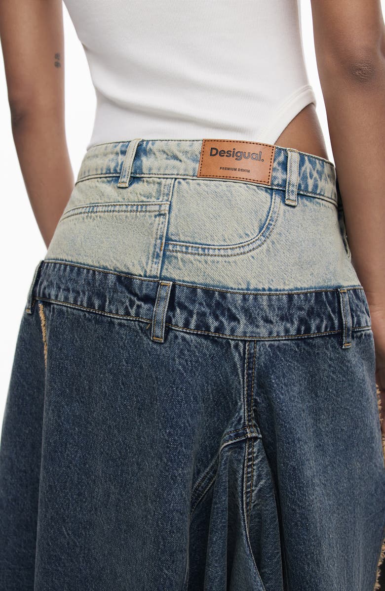 Desigual Two Tone Ruffle Denim Skirt, Alternate, color, Light Blue