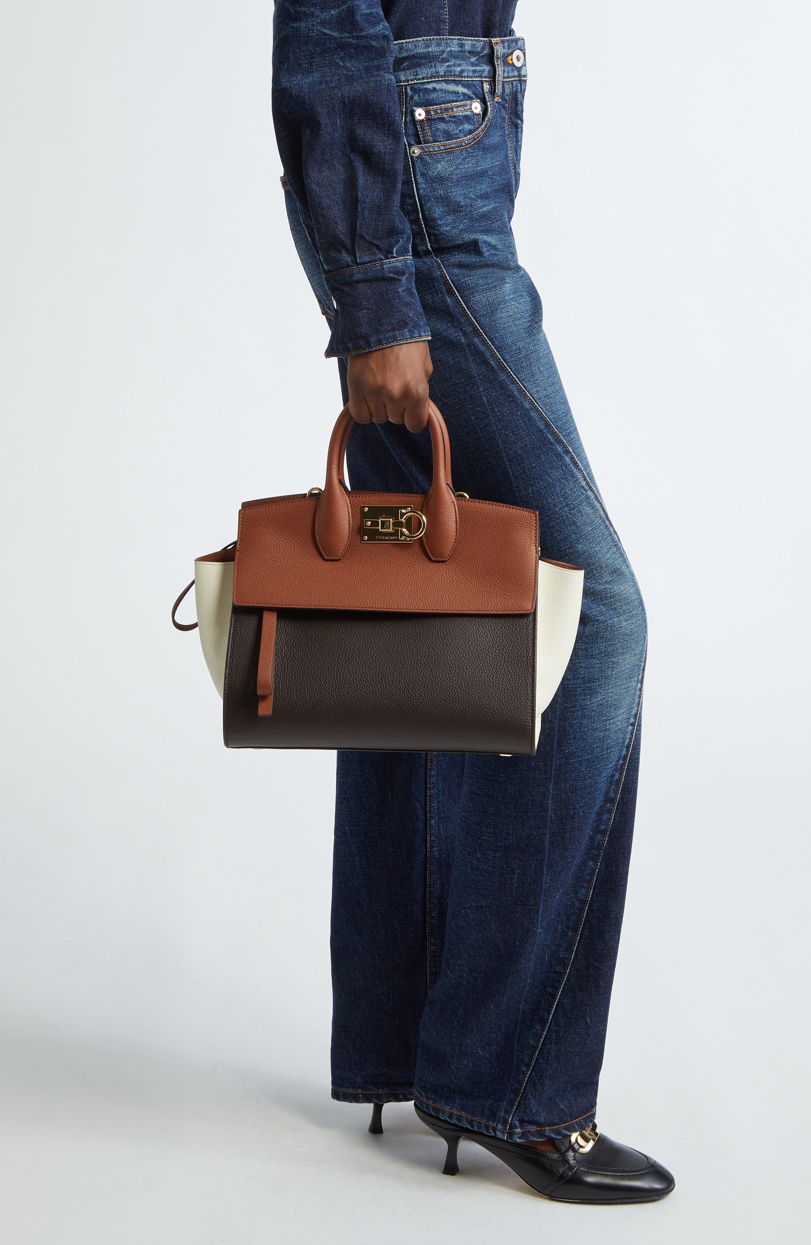 FERRAGAMO Small Studio Soft Leather Handbag, Alternate, color, 