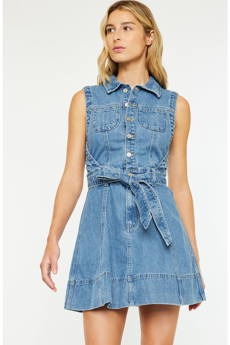 Kim Sleeveless Mini Dress, Main, color, Medium Wash