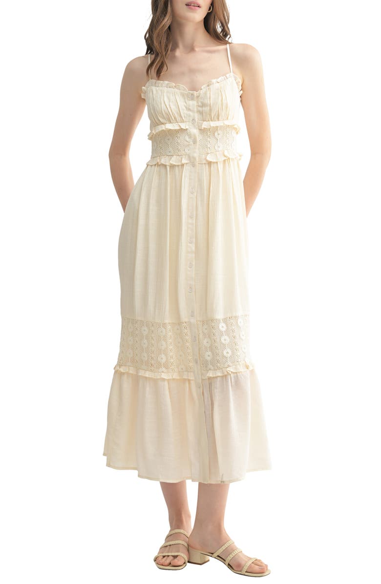 All in Favor Lace Detail Midi Dress, Main, color, Cream
