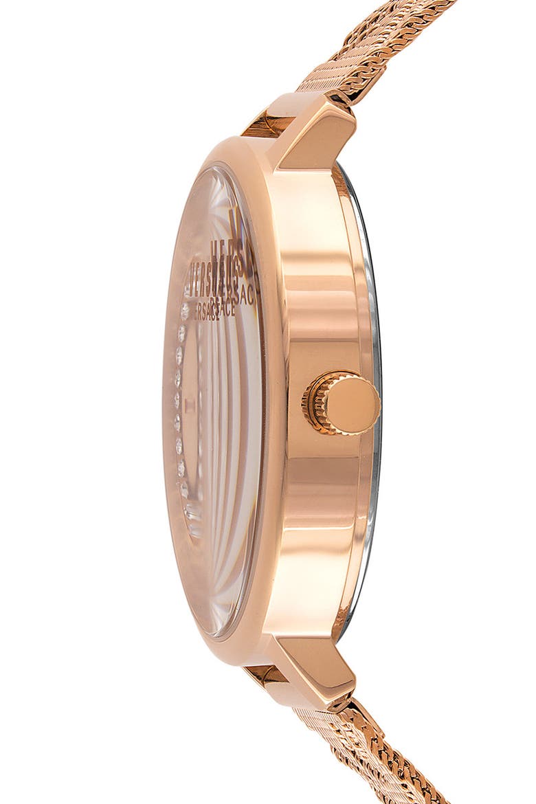 La Villette Crystal Mesh Strap Watch, 36mm, Alternate, color, ROSEGOLD