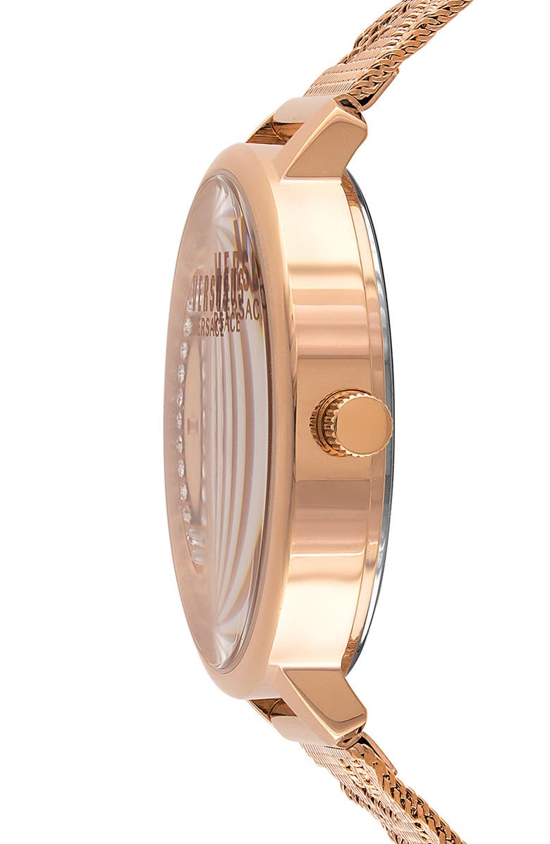 VERSUS Versace La Villette Crystal Mesh Strap Watch, 36mm, Alternate, color, Rosegold