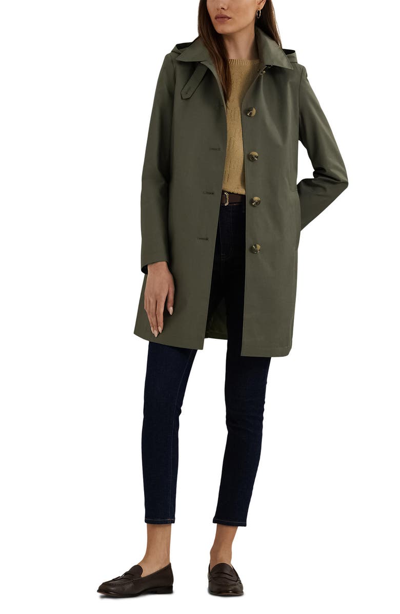 Lauren Ralph Lauren Balmacaan Hooded Raincoat, Alternate, color, Olive Fern