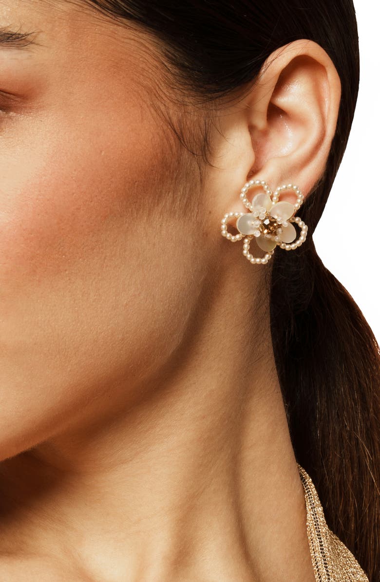 Deepa Gurnani Hattie Flower Stud Earrings, Alternate, color, Ivory