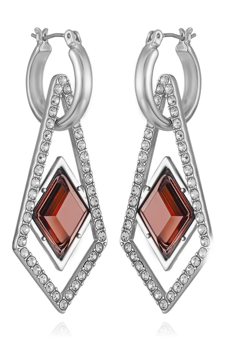 Glass Stone Drop Huggie Hoop Earrings, Alternate, color, SILVER TONE