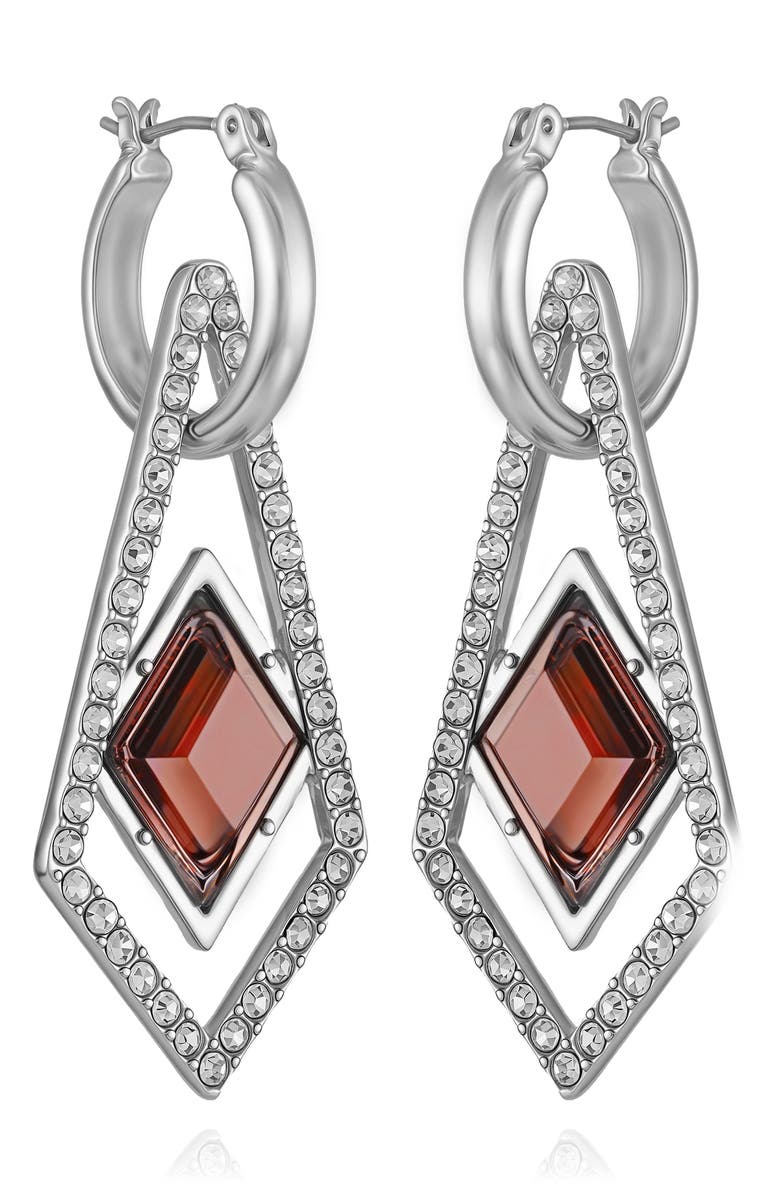 Vince Camuto Glass Stone Drop Huggie Hoop Earrings, Alternate, color, Silver Tone