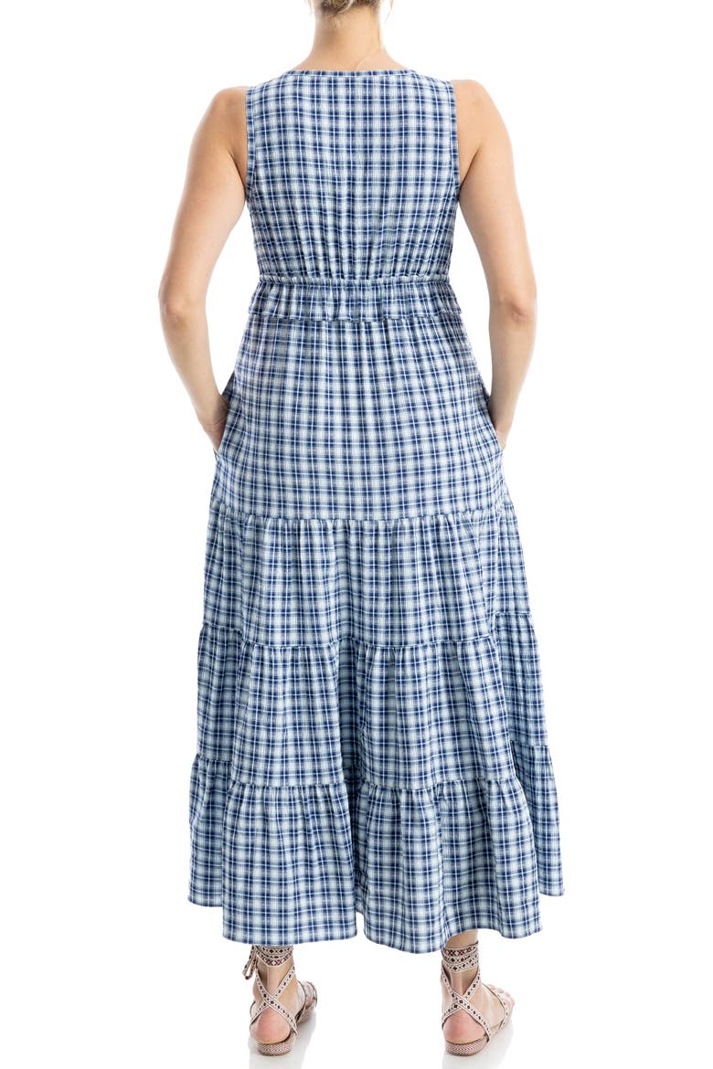 Sleeveless Empire Waist Tiered Maxi Dress, Alternate, color, NAVY/ SKY CHECK
