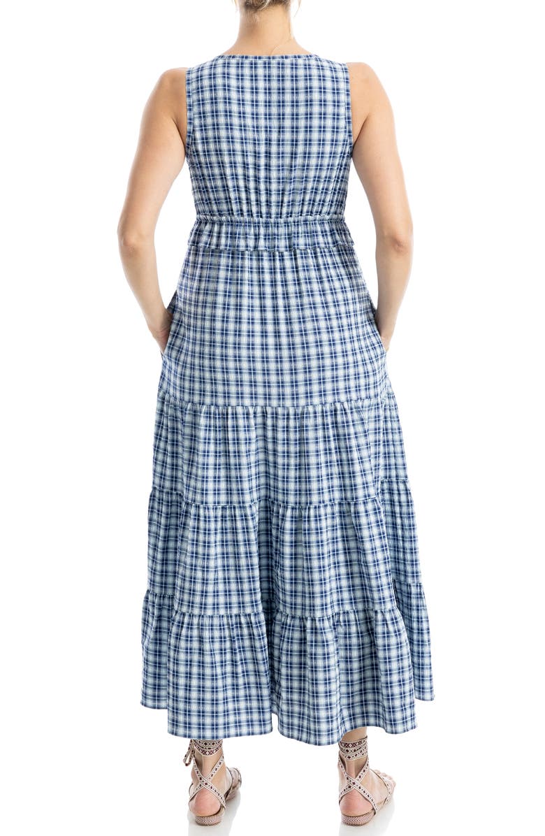 MAX STUDIO Sleeveless Empire Waist Tiered Maxi Dress, Alternate, color, Navy/ Sky Check