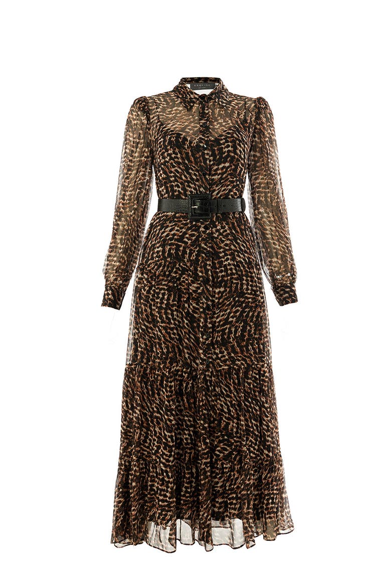 Aliza Chiffon Midi Dress, Alternate, color, Brown