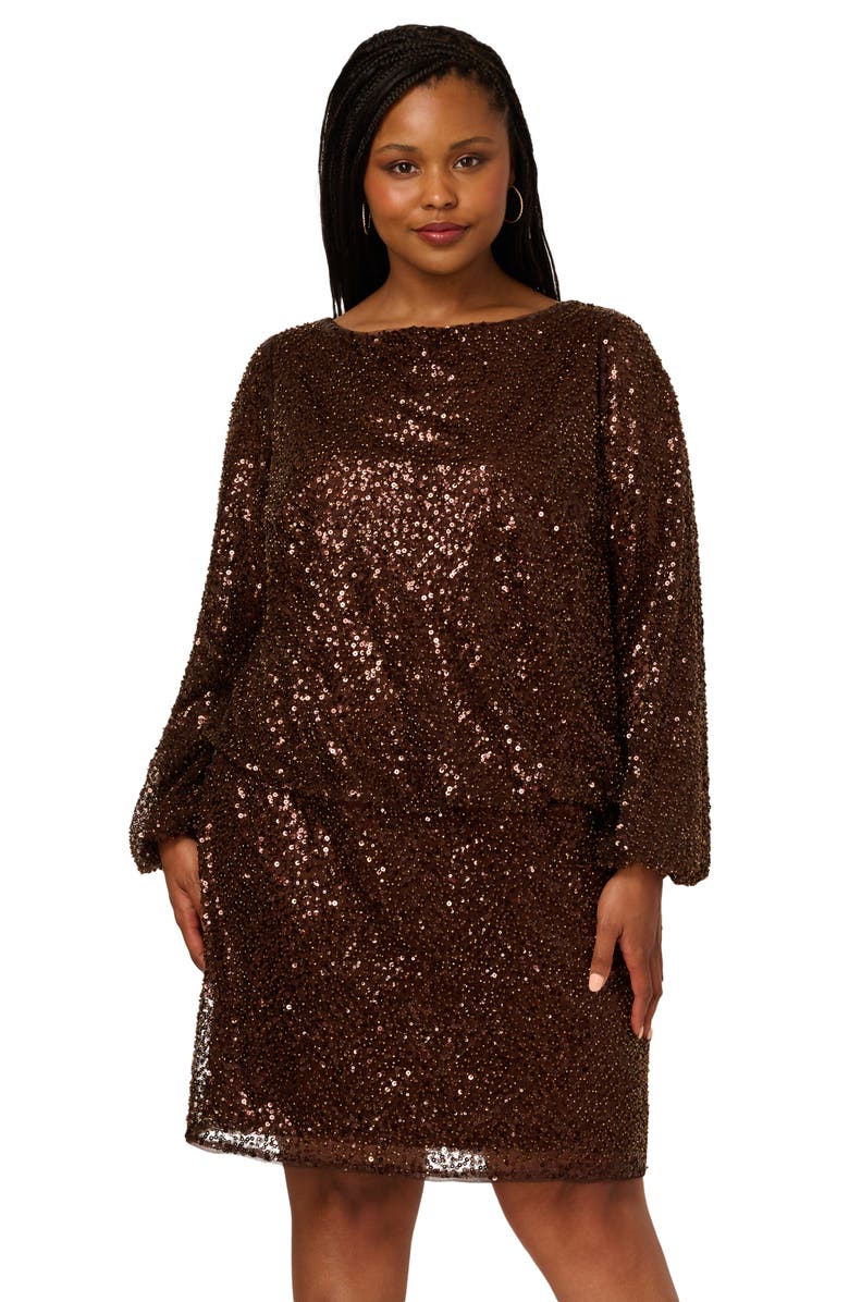 Adrianna Papell Sequin Embellished Cocktail Dress, Alternate, color, Timber