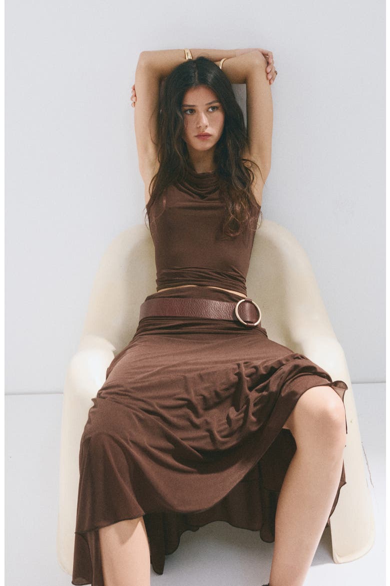 Asymmetric Chiffon Midi Skirt, Alternate, color, BROWN