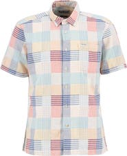 Barbour Oakshore Patchwork Print Short Sleeve Slub Cotton Button-Up Shirt