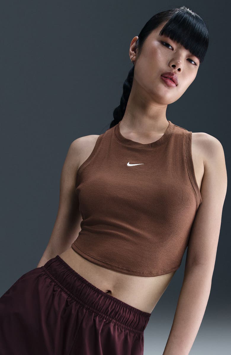 Nike Sportswear Essential Rib Crop Tank, Alternate, color, Fauna Brown/ Sail
