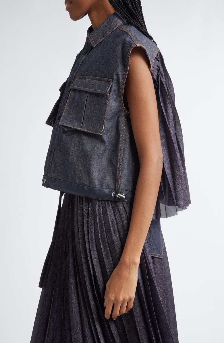 Sacai Pleated Back Mixed Media Denim Shirt, Alternate, color, 