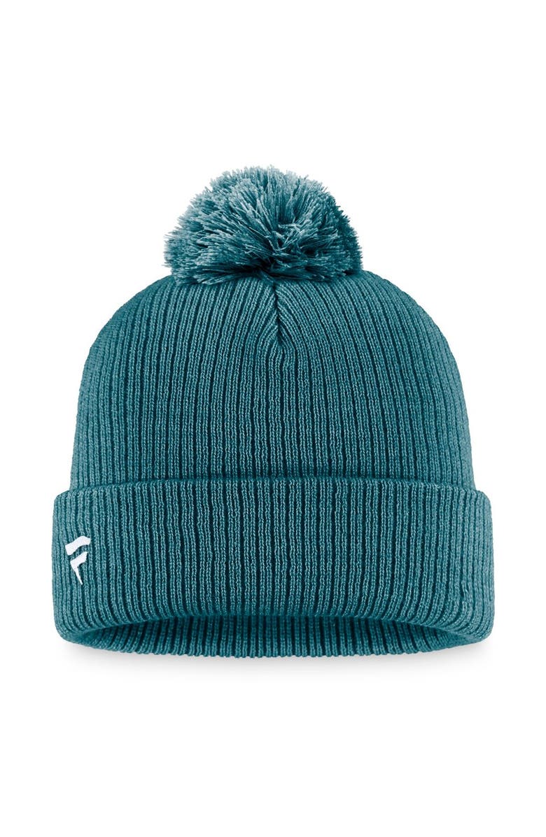 FANATICS Men's Fanatics Branded Teal San Jose Sharks Core Primary Logo Cuffed Knit Hat with Pom, Alternate, color,