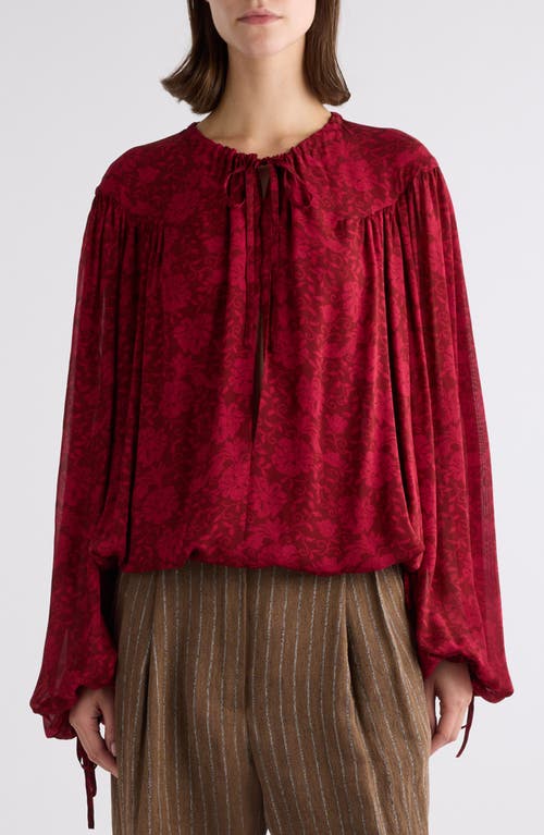 Dries Van Noten Floral Jacquard Tie Closure Shirt In Cherry
