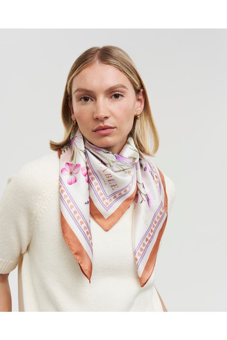 Penelope Medium Square Scarf, Alternate, color, Ivory & Purple