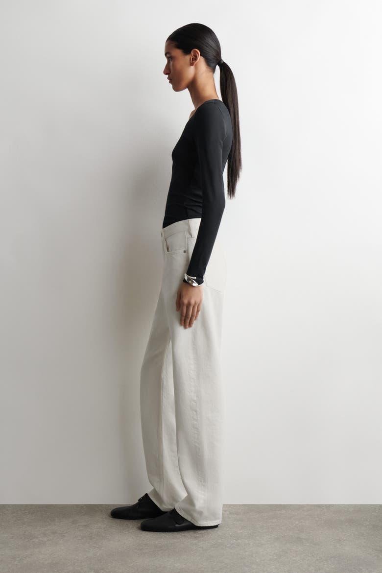 Satin-Trimmed Cotton Jersey Long-Sleeved Top, Alternate, color, BLACK