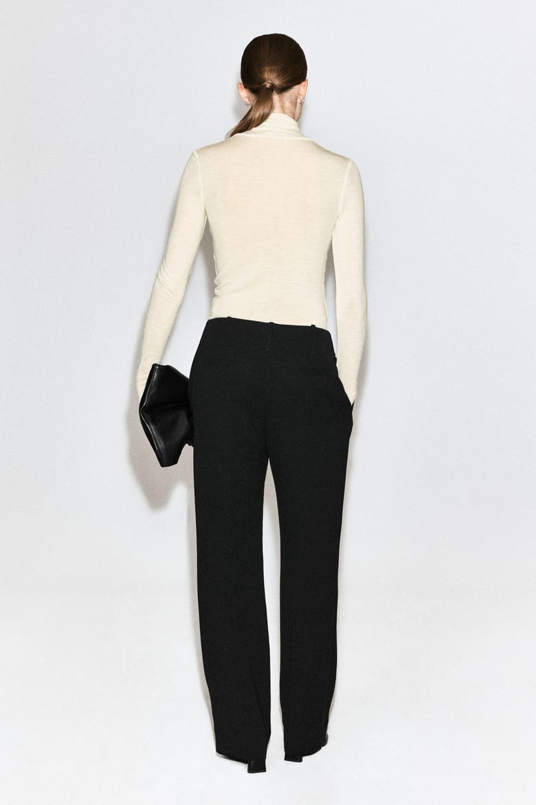 Pleated Crepe Straight-Leg Pants, Alternate, color, BLACK