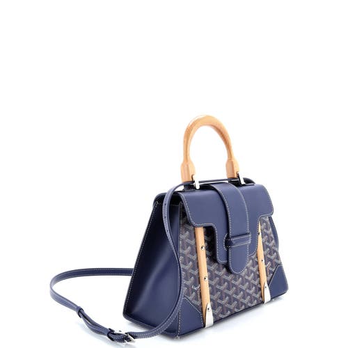 Pre-owned Goyard Goyard Saigon Top Handle Bag Coated Canvas With Leather Pm In Blue