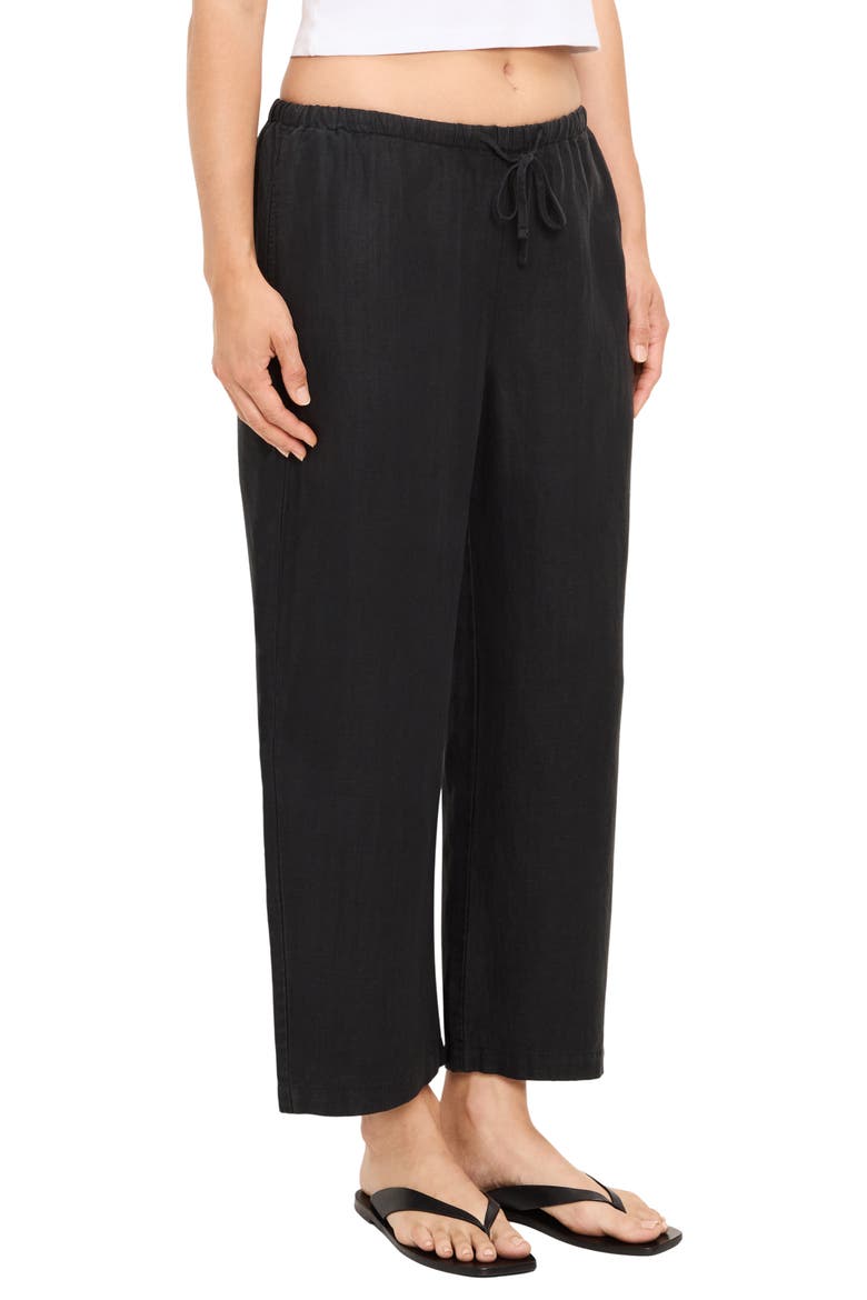 Tali Linen Blend Wide Leg Drawstring Pants, Alternate, color, BLACK