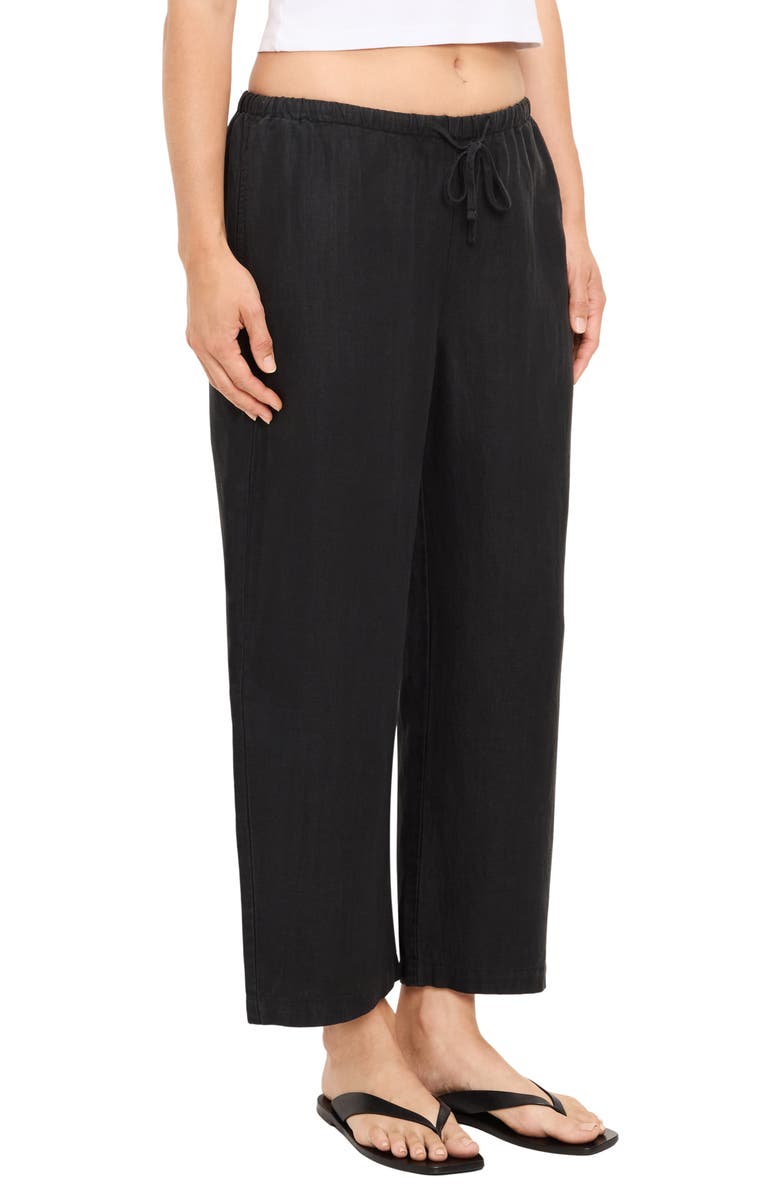 Michael Stars Tali Linen Blend Wide Leg Drawstring Pants, Alternate, color, Black