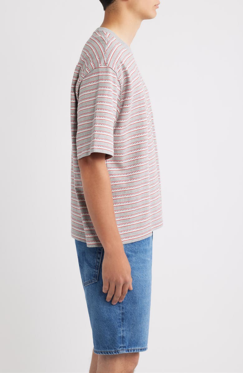 Brixton Poolside Stripe Boxy Cotton Piqué Cropped T-Shirt, Alternate, color, Heather Grey