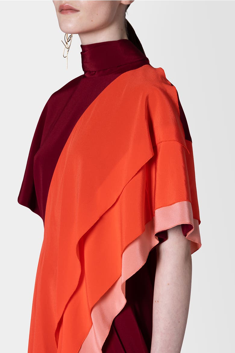 Arisha Chiffon Draped Midi Dress, Alternate, color, Borgonha / Hibiscus