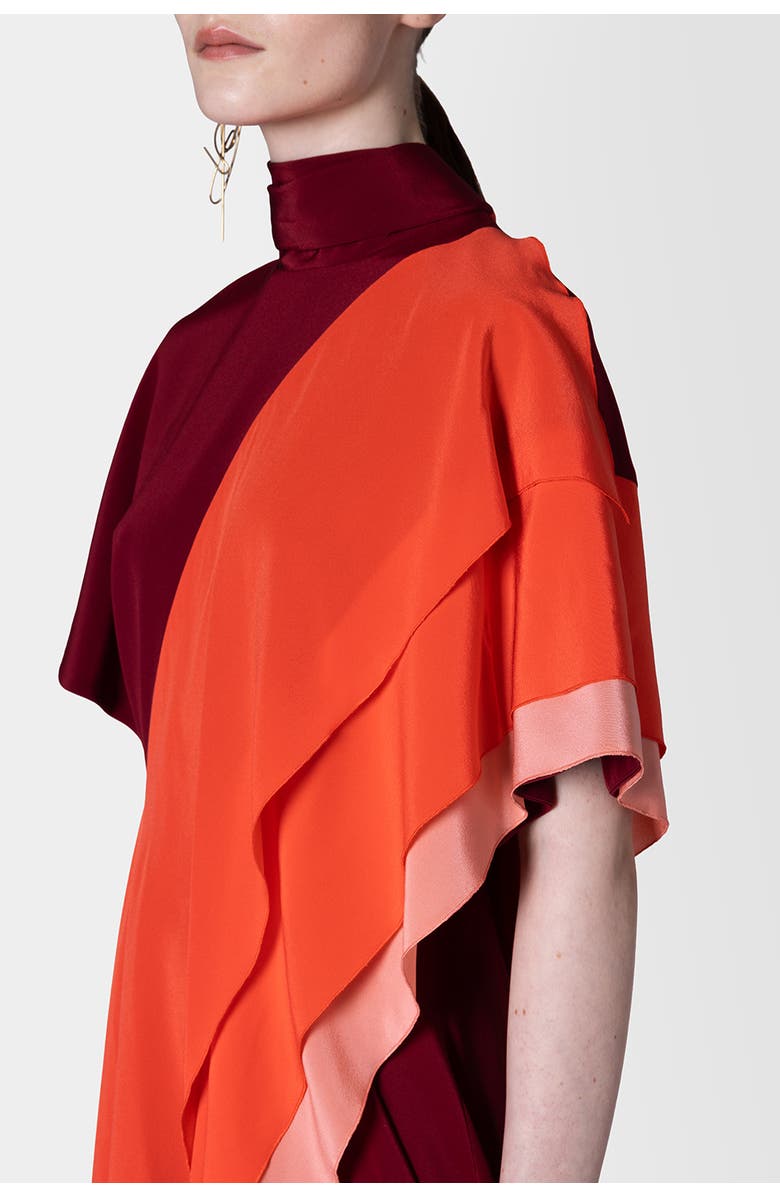 Roksanda Arisha Chiffon Draped Midi Dress, Alternate, color, Borgonha / Hibiscus