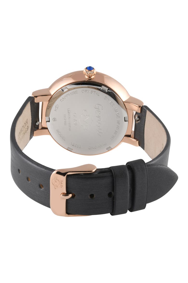 Women's Genoa Diamond Dial Leather Strap Watch, 37mm, Alternate, color, GRAY
