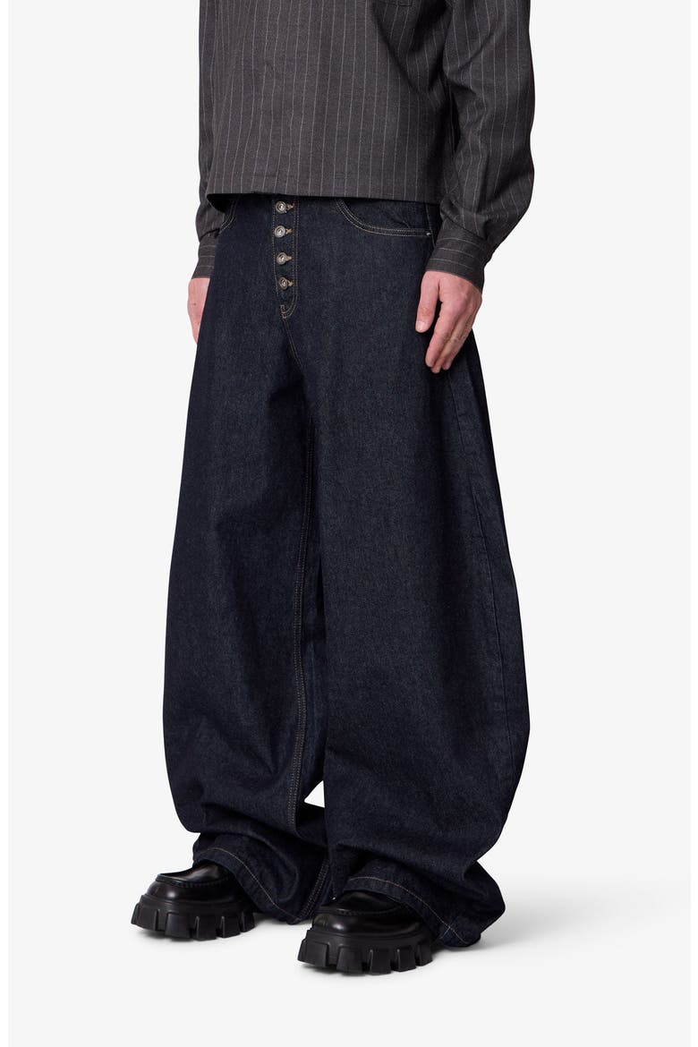 Button Fly Barrel Leg Jeans, Alternate, color, RINSED INDIGO