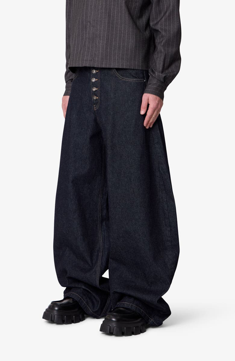 mnml Button Fly Barrel Leg Jeans, Alternate, color, 