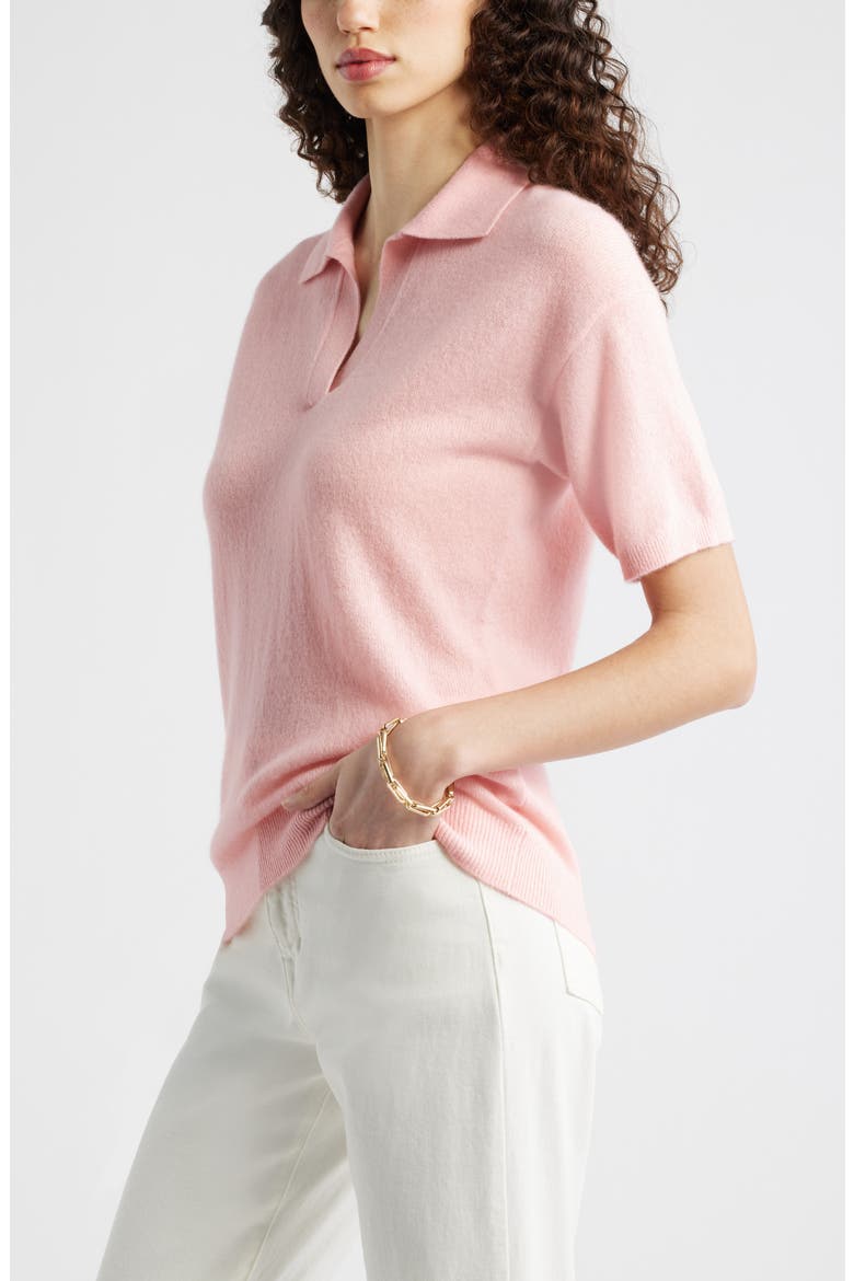 Cashmere Johnny Collar Short Sleeve Sweater, Alternate, color, PINK DOGWOOD