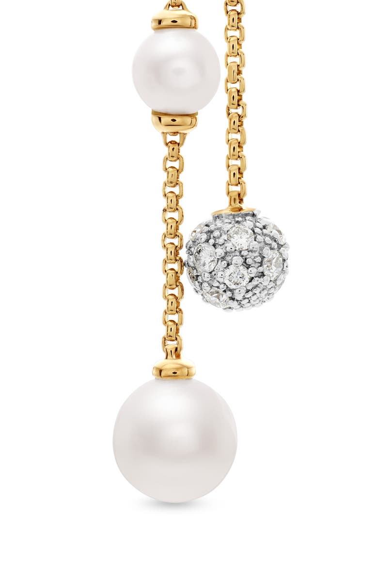 David Yurman Pearl and Pavé Two Row Drop Earrings in 18K Yellow Gold with Diamonds, Alternate, color, 