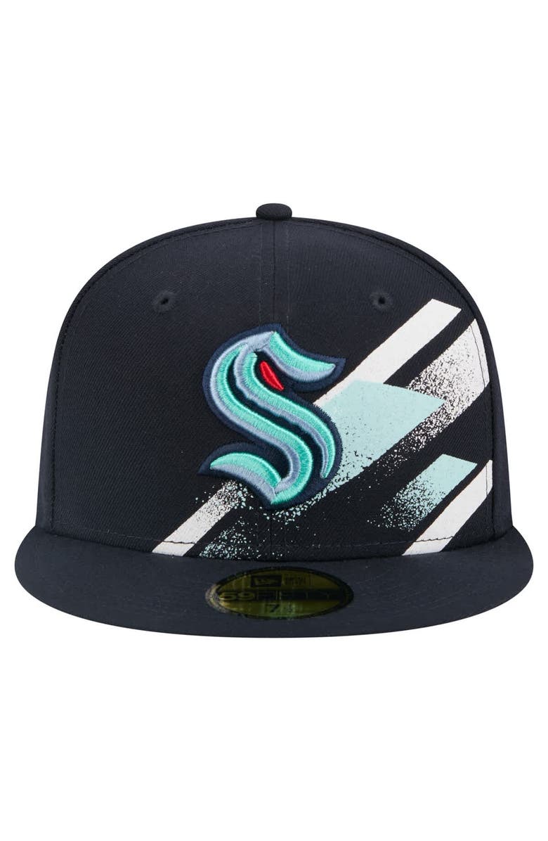 New Era Men's New Era Deep Sea Blue Seattle Kraken Faded Lines 59FIFTY Fitted Hat, Alternate, color, Navy