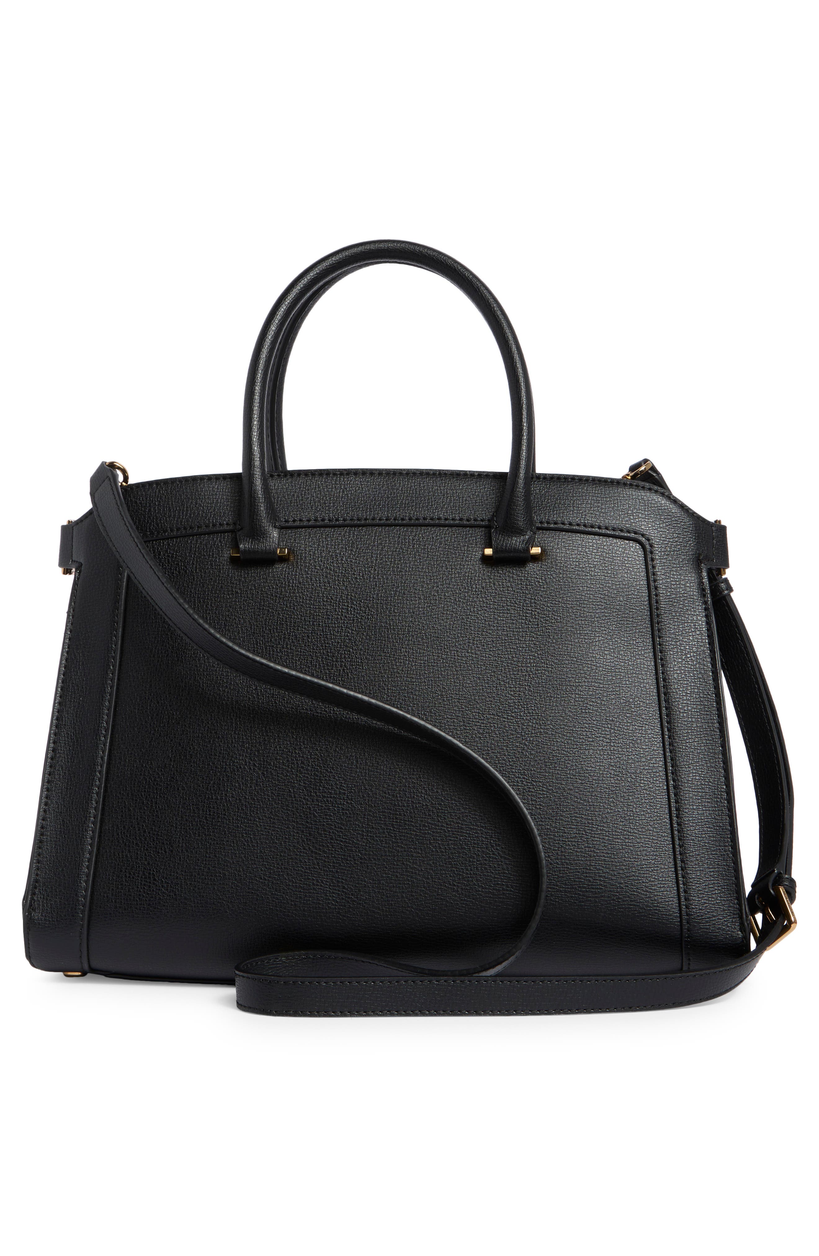 KARL LAGERFELD PARIS Simone Leather Satchel, Alternate, color, Black/ Gold