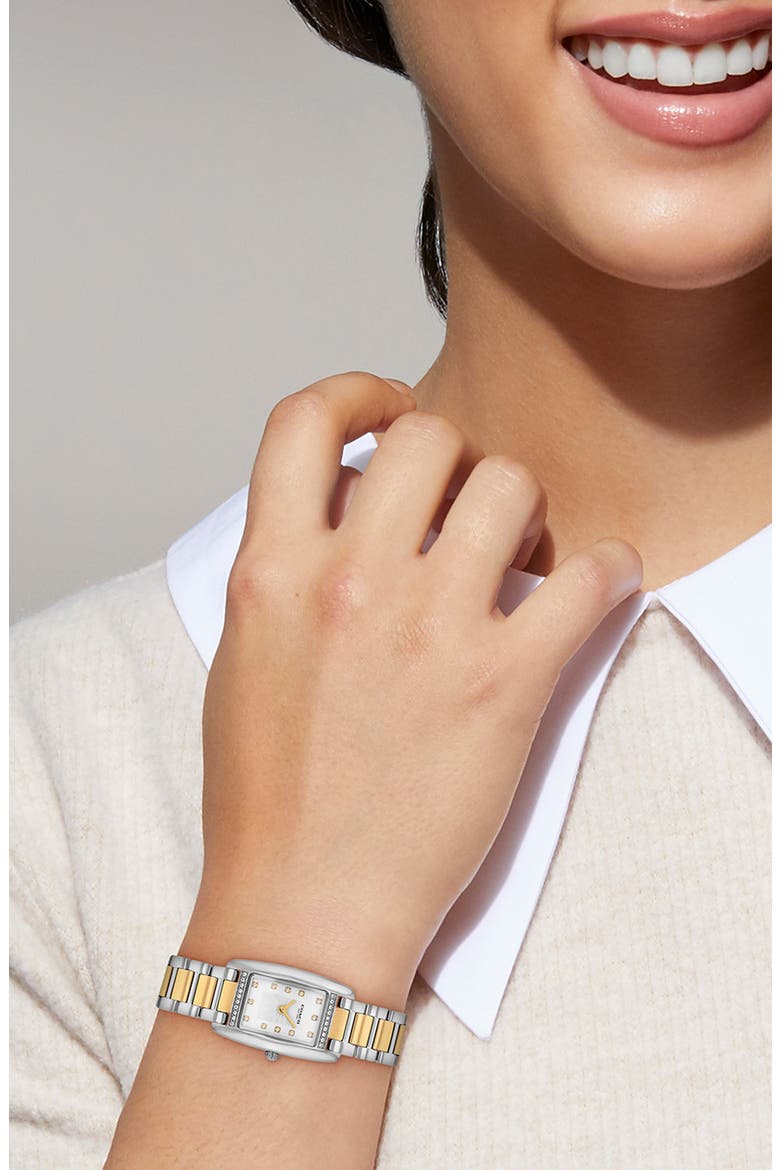 Reese Crystal Rectangular Bracelet Watch, 20mm, Alternate, color, SILVER TWO TONE