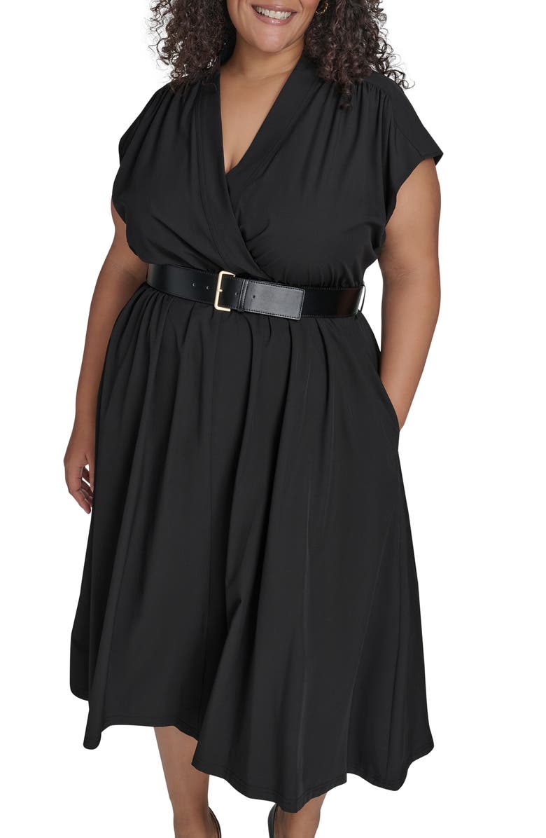 Calvin Klein Comm Belted Midi Shirtdress, Alternate, color, Black