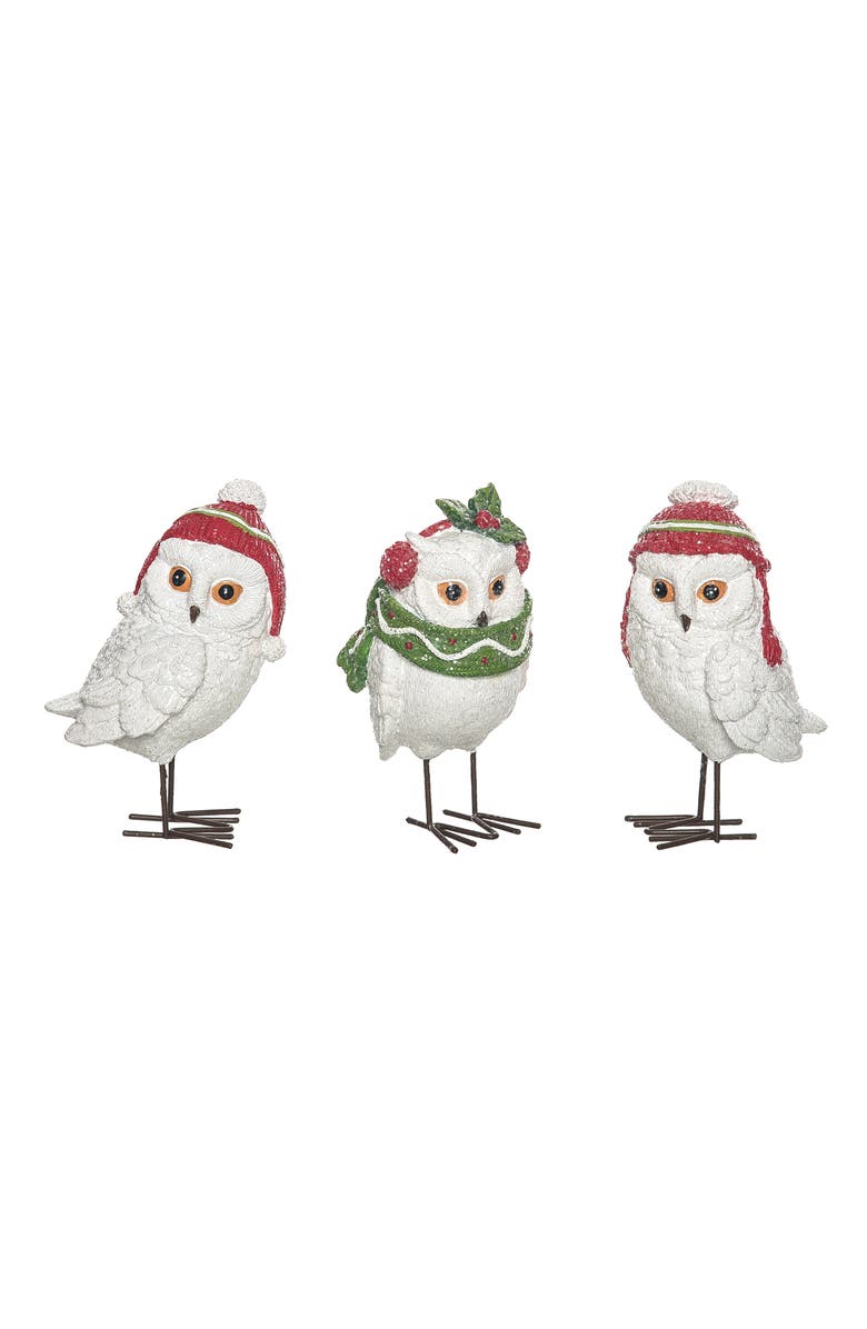 Transpac Resin Winter Owl Figurine Set of Three Christmas Decor, Main, color, 