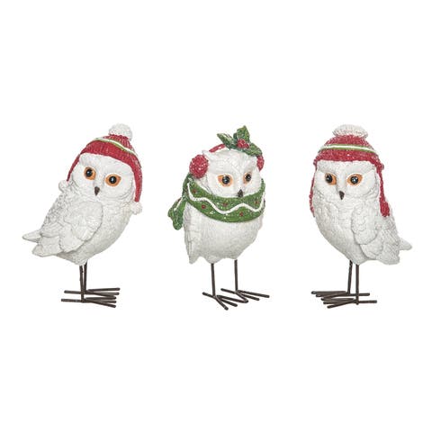 Resin Winter Owl Figurine Set of Three Christmas Decor