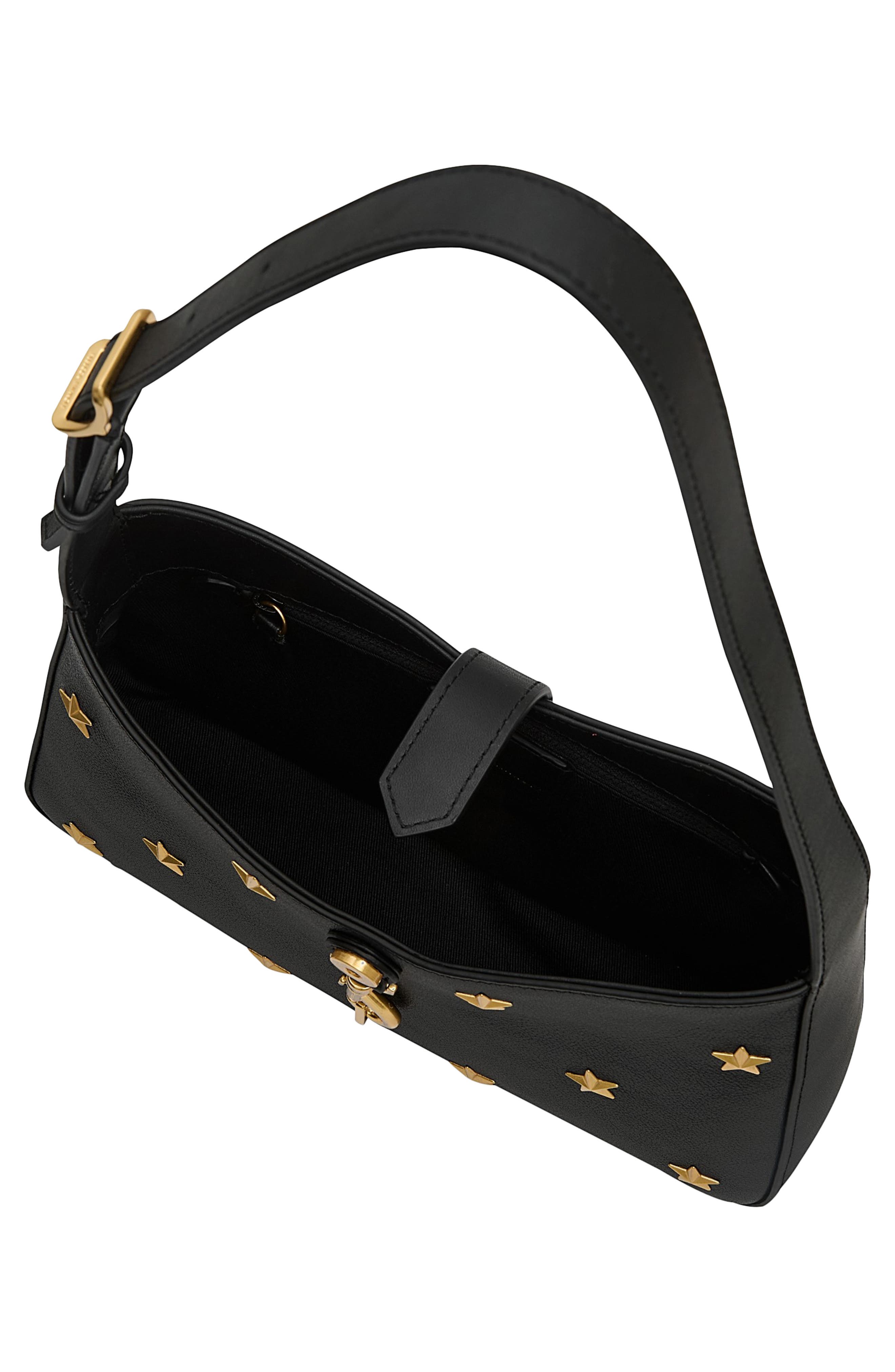 Small Megan Star Leather Shoulder Bag, Alternate, color, BLACK